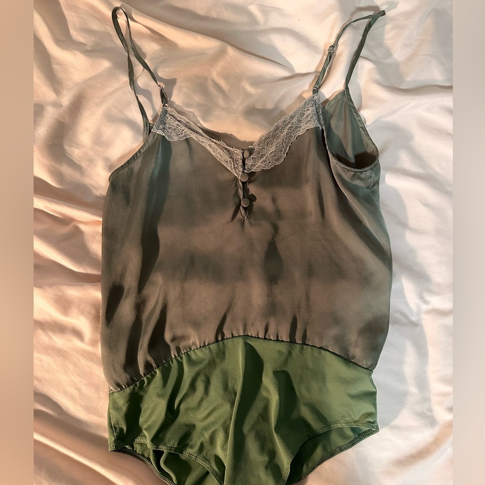 GREEN SILK BODYSUIT